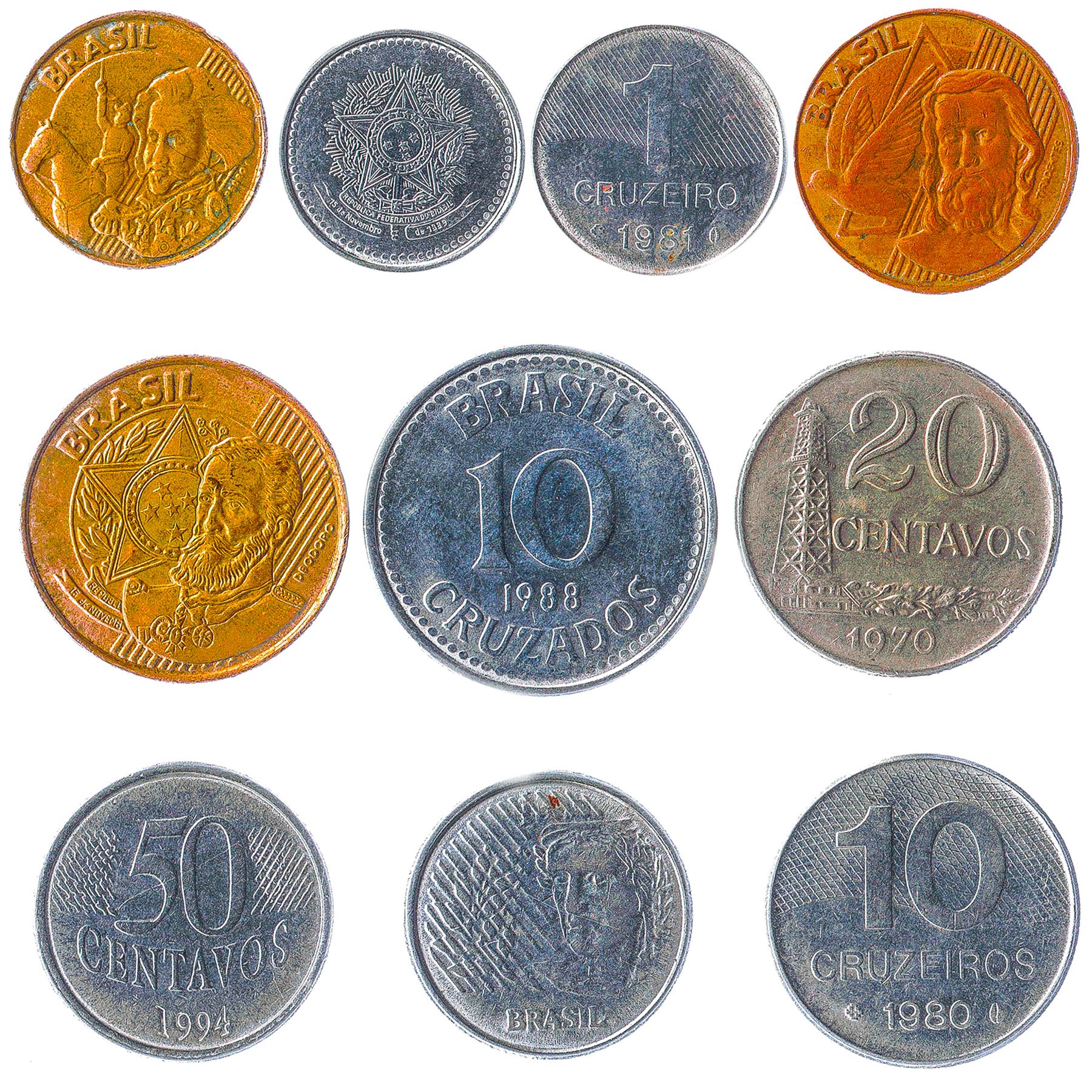 Brazil 10 Mixed Coins | Centavos | Real | Cruzados | Cruzeiros Reais | 1967 - 2022