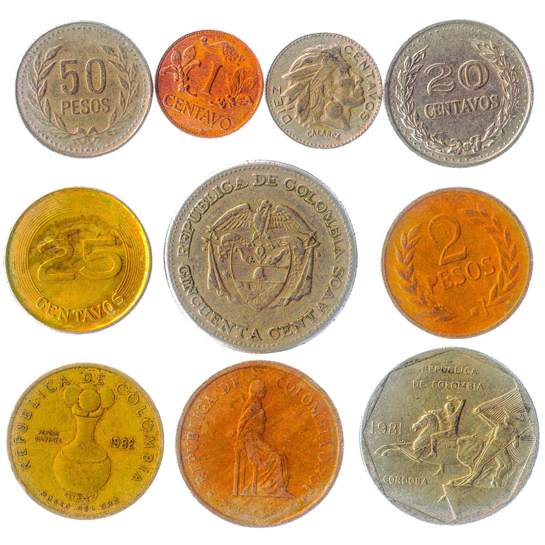 Colombia 10 Mixed Coins | Colombian Money | Centavos | Pesos | 1959 - 2017