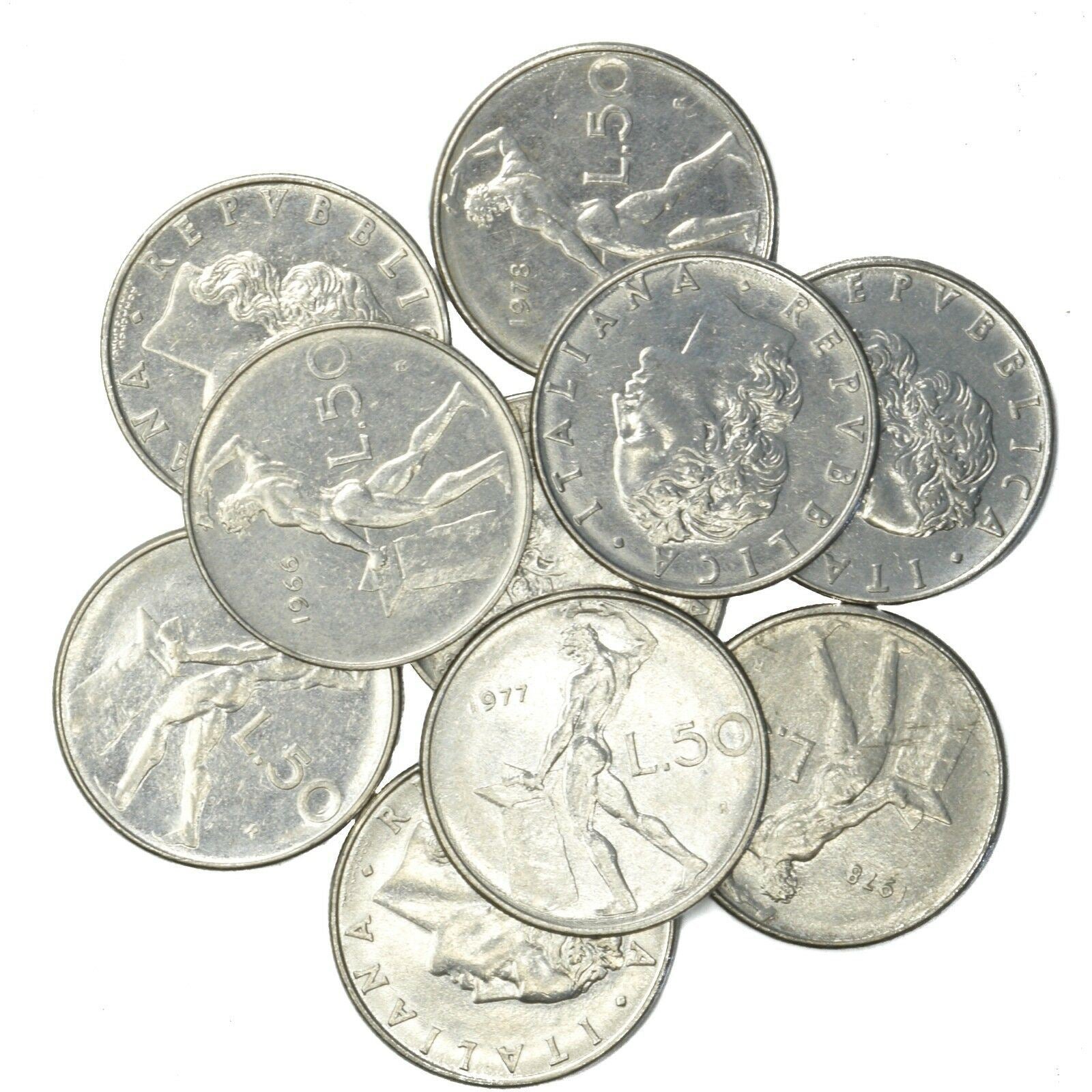 LOT 10 ITALIAN COINS: 1 LIRA - 1000 LIRE ITALIAN PRE-EURO BULK COINS 1951-2001