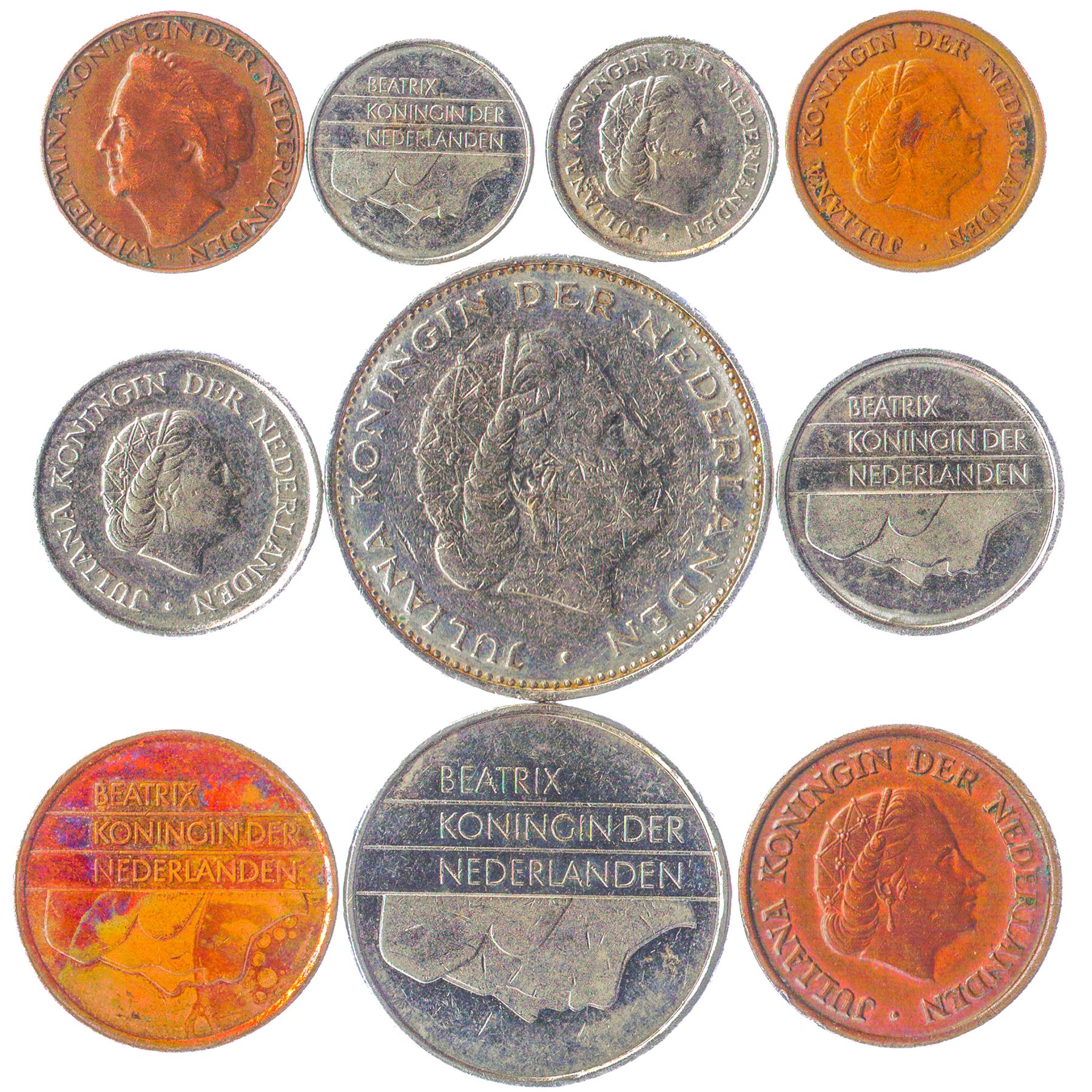 Netherlands 10 Mixed Coins | Dutch Currency | Cents | Gulden | Wilhelmina | Juliana | Beatrix | 1948 - 2001