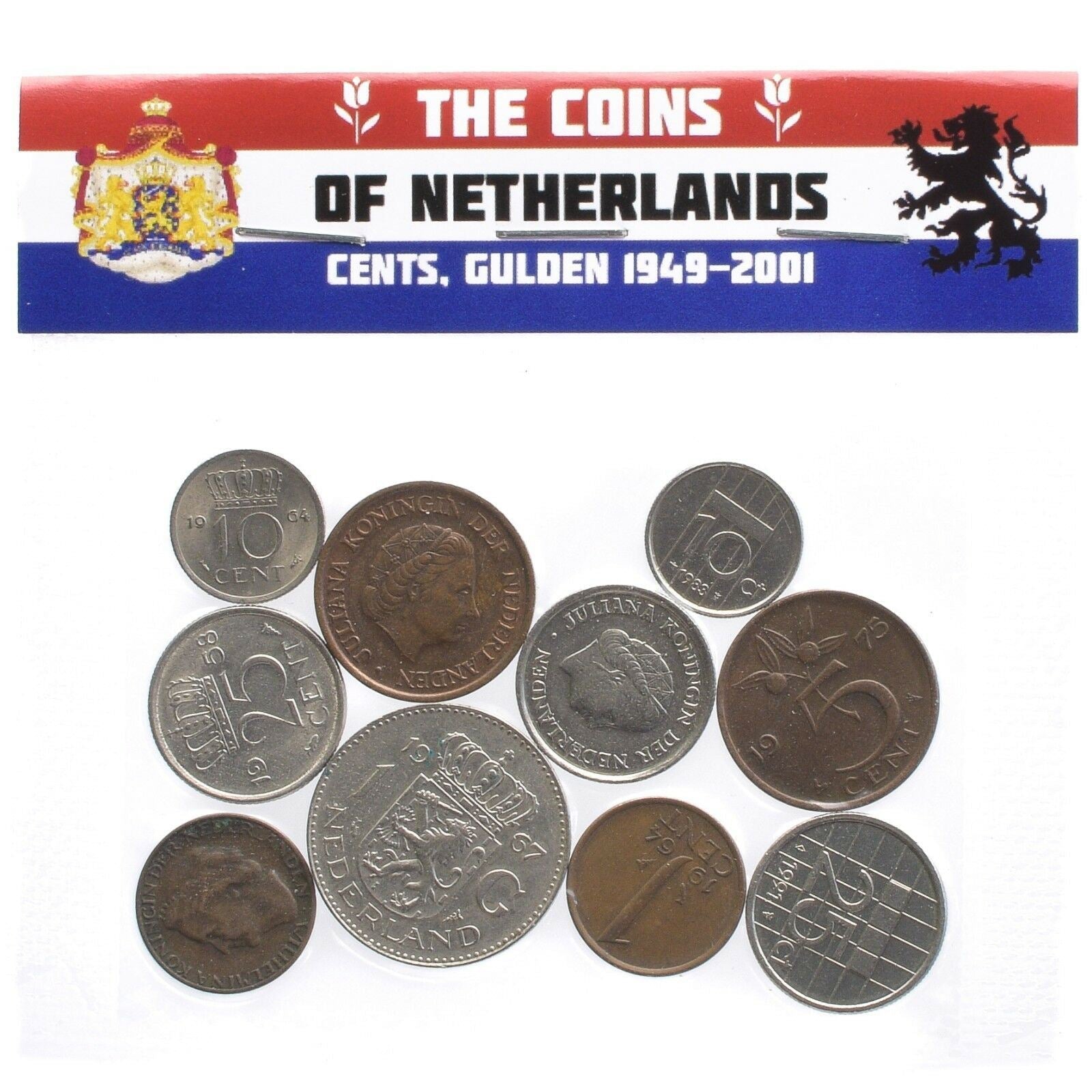 Netherlands 10 Mixed Coins | Dutch Currency | Cents | Gulden | Wilhelmina | Juliana | Beatrix | 1948 - 2001