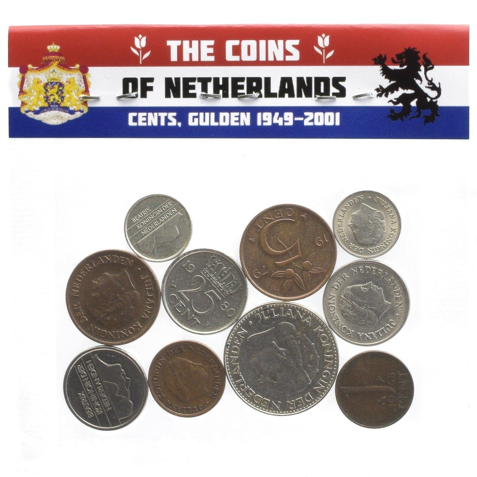 Netherlands 10 Mixed Coins | Dutch Currency | Cents | Gulden | Wilhelmina | Juliana | Beatrix | 1948 - 2001