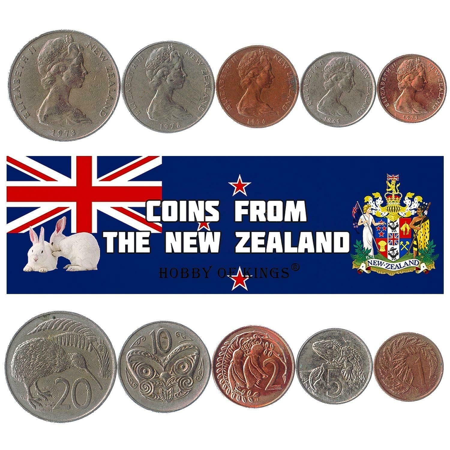 New Zealand Mixed Coins From Oceania Currency 1 Cent - 1 Dollar 1967-2021