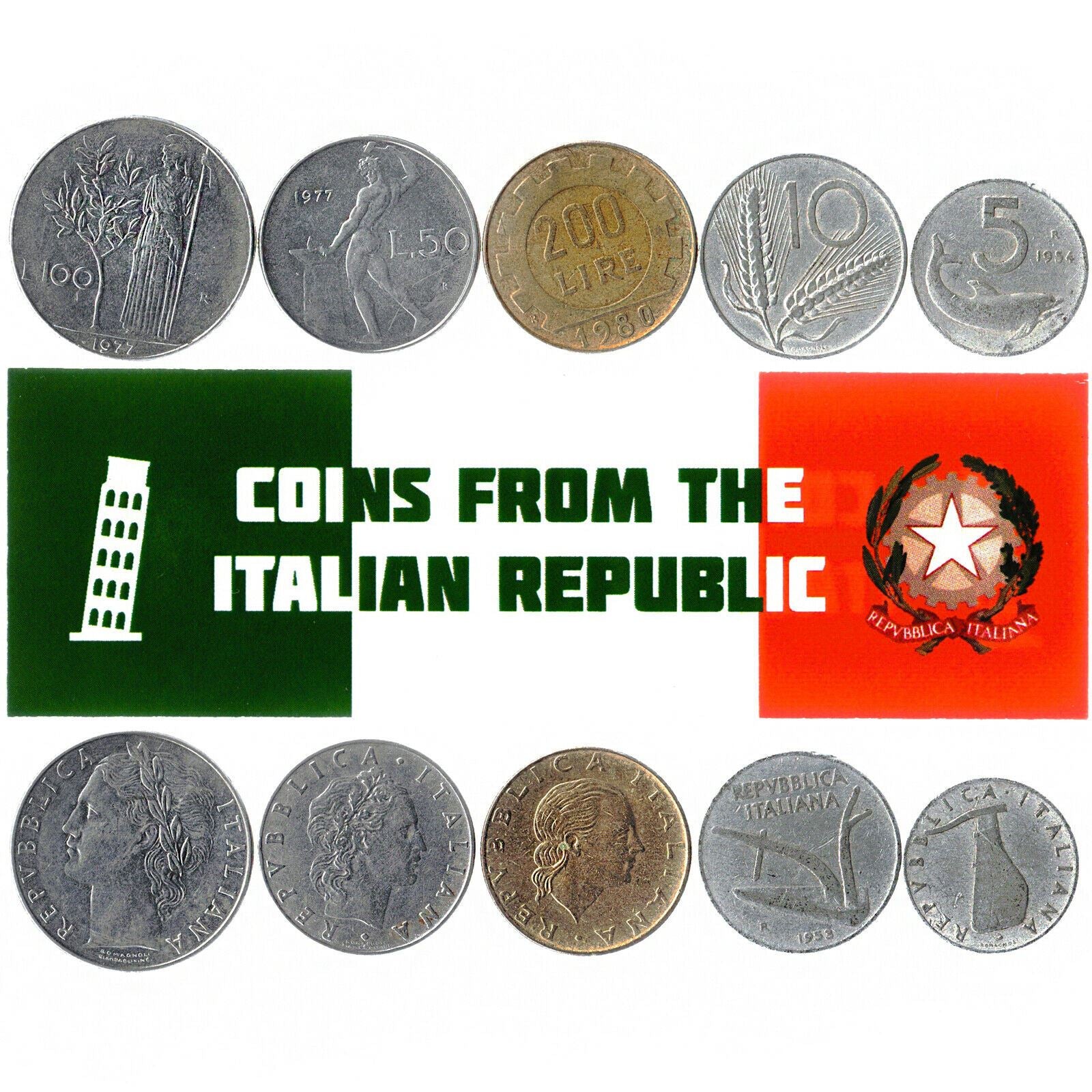 Old Italian Coins | Mixed Lire Currency | Old Italian Money | Repubblica Italiana | Minerva 1946 - 2001