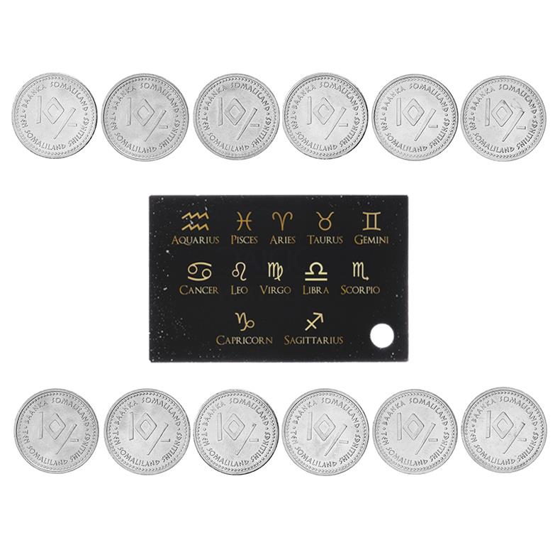 Somaliland 12 Coin Set | Zodiac | Velvet bag | Numismatic Journey to the Stars | Astrological Signs | 2006