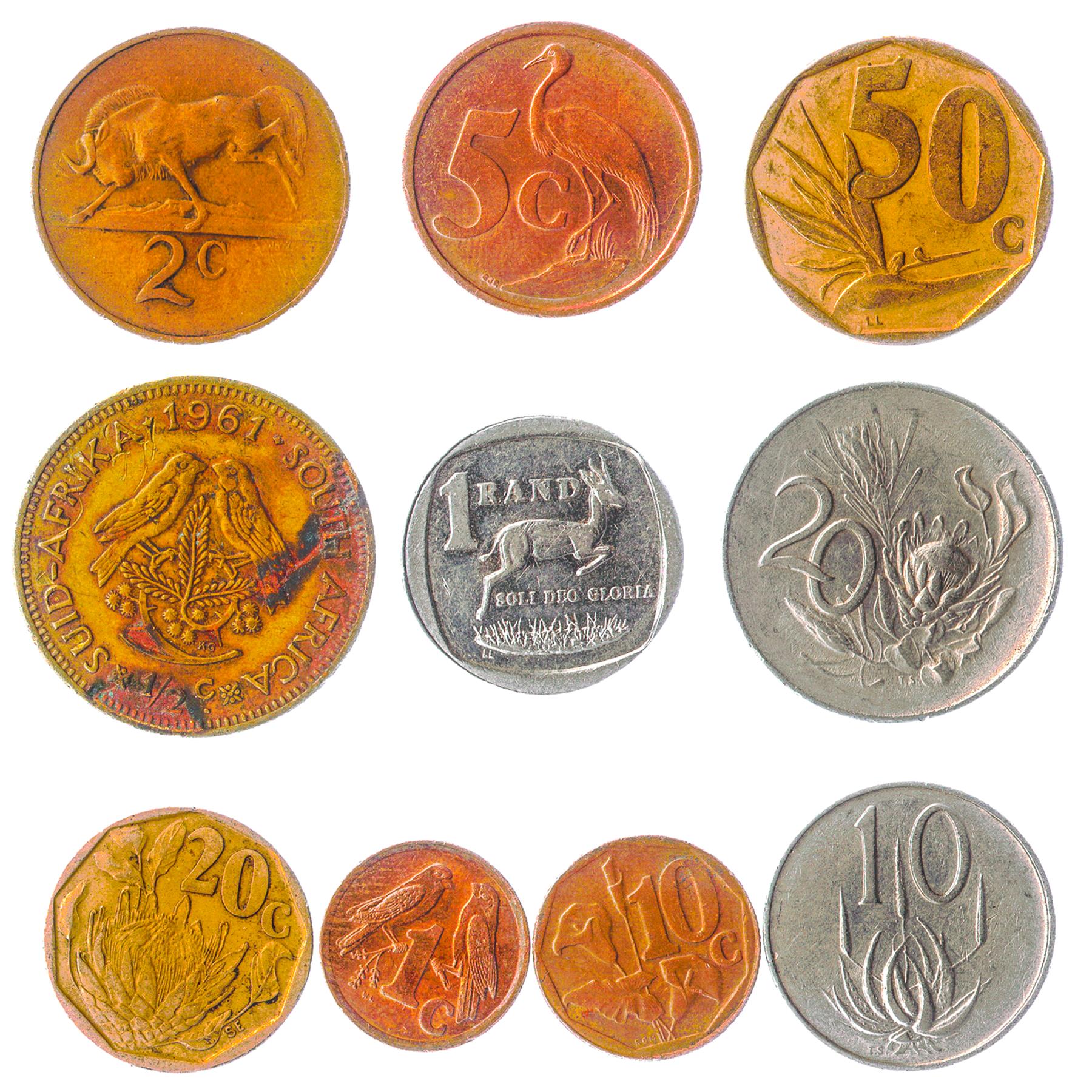 South Africa 10 Mixed Coins Cents | Rands | Flora and Fauna | Animals and Plants | 1961 - 2022