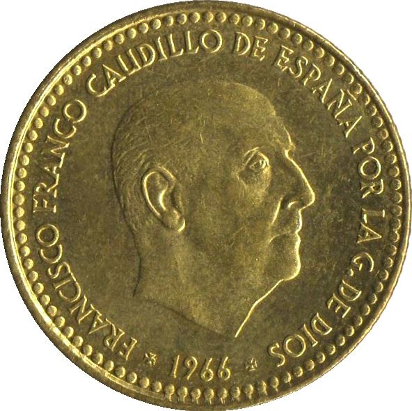 Spain 1 Peseta | 100 Coins | Spanish Dictator Francisco Franco | KM796 | 1966