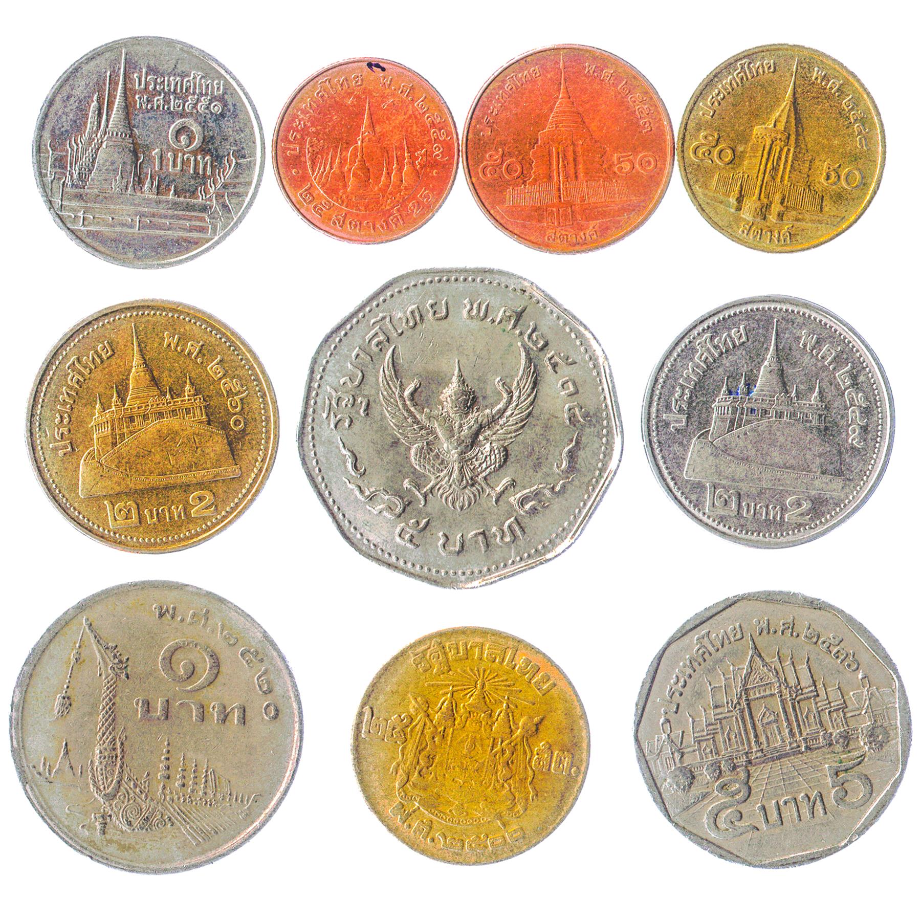 Thailand 10 Mixed Coins | Satang | Baht | Budhist Temples | Garuda | Rama IX | Rama X | 1950 - 2020