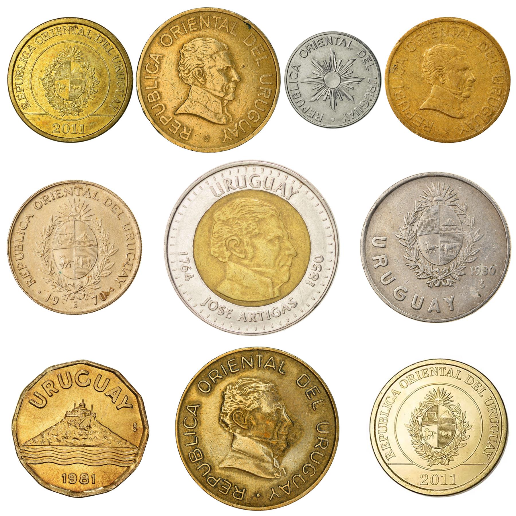 Uruguay 10 Mixed Coins | Centesimos | New Pesos | Radiant sun | Exotic Animals | 1968 - 2020